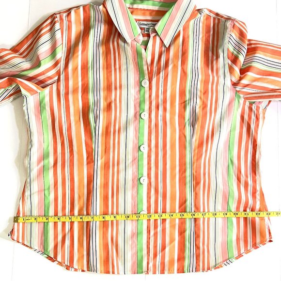 Coldwater Creek Women's Petite Sz XL Button-up Top Orange, Pink & Green Stripes - Picture 9 of 11